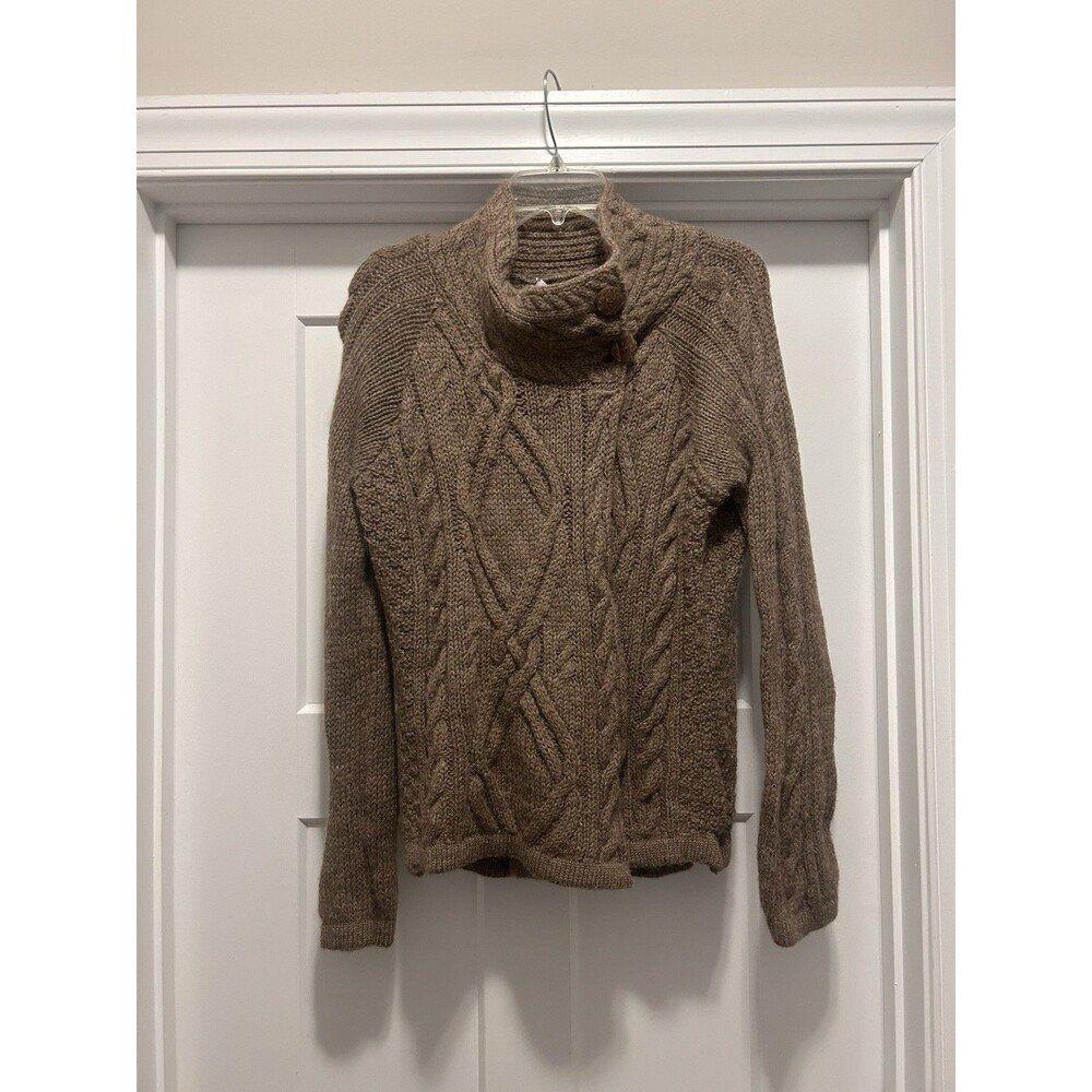 Highland Home Industries Small Pure New Wool Brown Cable Knit Cardigan Sweater